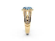 Fancy Blue Oval Cut Diamond Halo Ring Set in Yellow gold with Double Pavé Split Shank