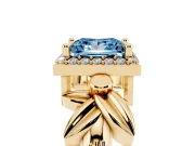 Princess Cut Floral Halo Engagement Ring Setting for a Fancy Blue Lab-Grown Diamond | Yellow Gold