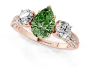 Pear-Shaped Three Stone Engagement Ring Setting for a Fancy Green Lab-Grown Diamond | Graduated Pave Band | Rose Gold