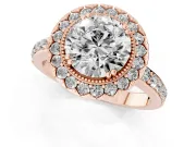 Round Vintage Milgrain Halo Engagement Ring Setting | Pierced Gallery | Rose Gold