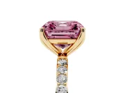 Asscher Cut Pave Solitaire Engagement Ring Setting for a Fancy Pink Lab-Grown Diamond | Slim Band | Yellow Gold