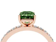 Fancy Green Emerald Cut Diamond Solitaire Set in Rose gold with Round Pavé Band and Prong Setting