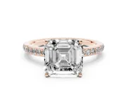 Asscher Cut Diamond Pavé Band Ring Set in Rose gold with Prong-Set Center Stone