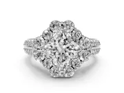 Princess Cut Diamond Halo Engagement Ring Set in Platinum with Split Shank and Prong Setting