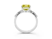 Fancy Yellow Asscher Cut Diamond Solitaire Vine Band Ring Set in Platinum with Round Accents and Prong Setting
