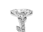 Marquise Cut Diamond Solitaire Leaf-Inspired Ring Set in White gold with Pavé Band and Prong Setting
