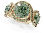 Round Three Stone Halo Engagement Ring Setting for a Fancy Green Lab-Grown Diamond | Pavé Wave Band | Yellow Gold