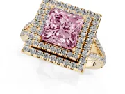 Princess Cut Halo Engagement Ring Setting for a Fancy Pink Lab-Grown Diamond | Yellow Gold - Design NV-24799