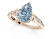 Pear-Shaped Vintage Cathedral Engagement Ring Setting for a Fancy Blue Lab-Grown Diamond | Carved Band | Rose Gold