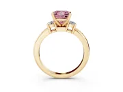 Fancy Pink Three-Stone Princess Cut Diamond Ring Set in Yellow gold with Prong Setting and Plain Band