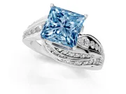 Princess Cut Bypass Hidden Halo Engagement Ring Setting for a Fancy Blue Lab-Grown Diamond | Graduated Pavé | Platinum