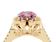 Radiant Cut Floral Halo Engagement Ring Setting for a Fancy Pink Lab-Grown Diamond | Pavé Split Shank | Yellow Gold