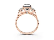 Princess Cut Three Stone Engagement Ring Setting for a Black Center | Braided Band | Rose Gold