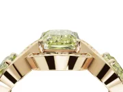 Radiant Cut Three Stone Halo Engagement Ring Setting for a Fancy Yellow Lab-Grown Diamond | Pavé Wave Band | Yellow Gold