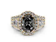 Oval Halo Split Shank Engagement Ring Setting for a Black Center | Round Side Stones | Yellow Gold