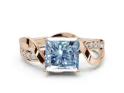 Princess Cut Bypass Solitaire Engagement Ring Setting for a Fancy Blue Lab-Grown Diamond | Pavé Strands | Rose Gold