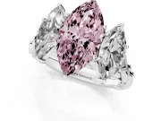 Fancy Pink Marquise Cut Diamond Three-Stone Ring Set in White gold with Braided Band