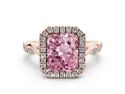 Radiant Cut Twist Halo Engagement Ring Setting for a Fancy Pink Lab-Grown Diamond | Rose Gold
