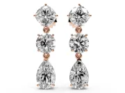 Multi-Shape Lab-Grown Diamond Three Stone Drop Earrings | Cushion Round and Pear | Rose Gold