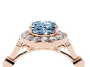 Oval Halo Engagement Ring Setting for a Fancy Blue Lab-Grown Diamond | Bezel Stations | Rose Gold