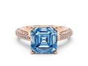 Fancy Blue Asscher Cut Diamond Solitaire Engagement Ring Set in Rose gold with Multi-Row Round Pavé Band and Prong Setting