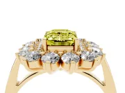 Emerald Cut Floral Double Halo Engagement Ring Setting for a Fancy Yellow Lab-Grown Diamond | Plain Band | Yellow Gold