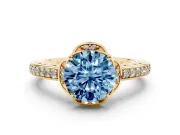 Round Floral Pavé Engagement Ring Setting for a Fancy Blue Lab-Grown Diamond | Yellow Gold