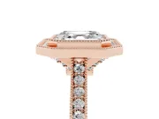 Asscher Cut Vintage Milgrain Halo Engagement Ring Setting | Bezel Head | Rose Gold