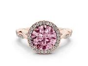 Round Halo Engagement Ring Setting for a Fancy Pink Lab-Grown Diamond | Pavé Twist Band | Rose Gold