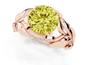 Fancy Yellow Round Cut Diamond Leaf-Inspired Engagement Ring Set in Rose gold with Round Accents