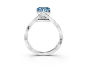 Fancy Blue Heart Cut Diamond Twist Band Solitaire Ring Set in White gold with Leaf Prong Setting and Accent Stones