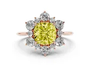 Cushion Cut Cluster Halo Engagement Ring Setting for a Fancy Yellow Lab-Grown Diamond | Rose Gold