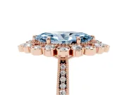 Fancy Blue Marquise Cut Diamond Halo Milgrain Pavé Ring Set in Rose gold with Prong Setting