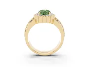 Fancy Green Oval Cut Diamond Scalloped Halo Ring Set in Yellow gold with Pavé Split Shank