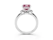 Fancy Pink Three-Stone Asscher Cut Diamond Ring Set in White gold with Prong Setting and Plain Band