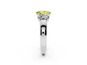 Fancy Yellow Three-Stone Oval Cut Diamond Ring Set in Silver with Matching Prong Settings and Plain Band