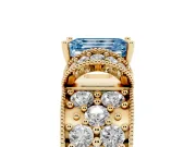Emerald Cut Vintage Pave Engagement Ring Setting for a Fancy Blue Lab-Grown Diamond | Milgrain Edges | Yellow Gold