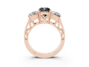 Fancy Black Cushion Cut Diamond Three-Stone Ring Set in Rose gold with Textured Band