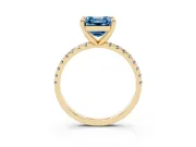 Asscher Cut Petite Pavé Solitaire Engagement Ring Setting for a Fancy Blue Lab-Grown Diamond | Slim Band | Yellow Gold