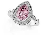 Fancy Pink Pear Cut Diamond Halo Engagement Ring Set in Silver with Twisted Band and Prong Setting