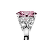 Fancy Pink Oval Cut Diamond Solitaire Floral Ring Set in White gold with Marquise Petals and Prong Setting
