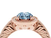 Fancy Blue Oval Cut Diamond Halo Ring Set in Rose gold with Round Accent Halo, Pavé Band and Prong Setting