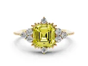 Asscher Cut Cluster Engagement Ring Setting for a Fancy Yellow Lab-Grown Diamond | Yellow Gold