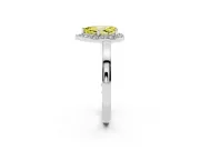 Fancy Yellow Pear Cut Diamond Halo Ring Set in White gold with Solitaire Band and Prong Setting