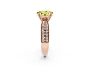 Fancy Yellow Oval Cut Diamond Solitaire Ring Set in Rose gold with Milgrain Double Row Round Pavé Band