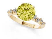 Fancy Yellow Round Cut Diamond Cluster Solitaire Ring Set in Yellow gold with Prong Setting