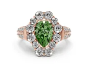 Fancy Green Pear Cut Diamond Halo Engagement Ring Set in Rose gold with Split Shank and Prong Setting