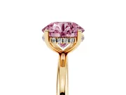 Fancy Pink Round Cut Diamond Solitaire Engagement Ring Set in Yellow gold with Prong Setting and Polished Band