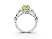Fancy Yellow Heart Cut Diamond Vintage-Inspired Milgrain Ring Set in Platinum with Accent Split Shank
