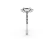 Emerald Cut Petal Tip Halo Engagement Ring Setting | Single Row Pavé Band | Sterling Silver